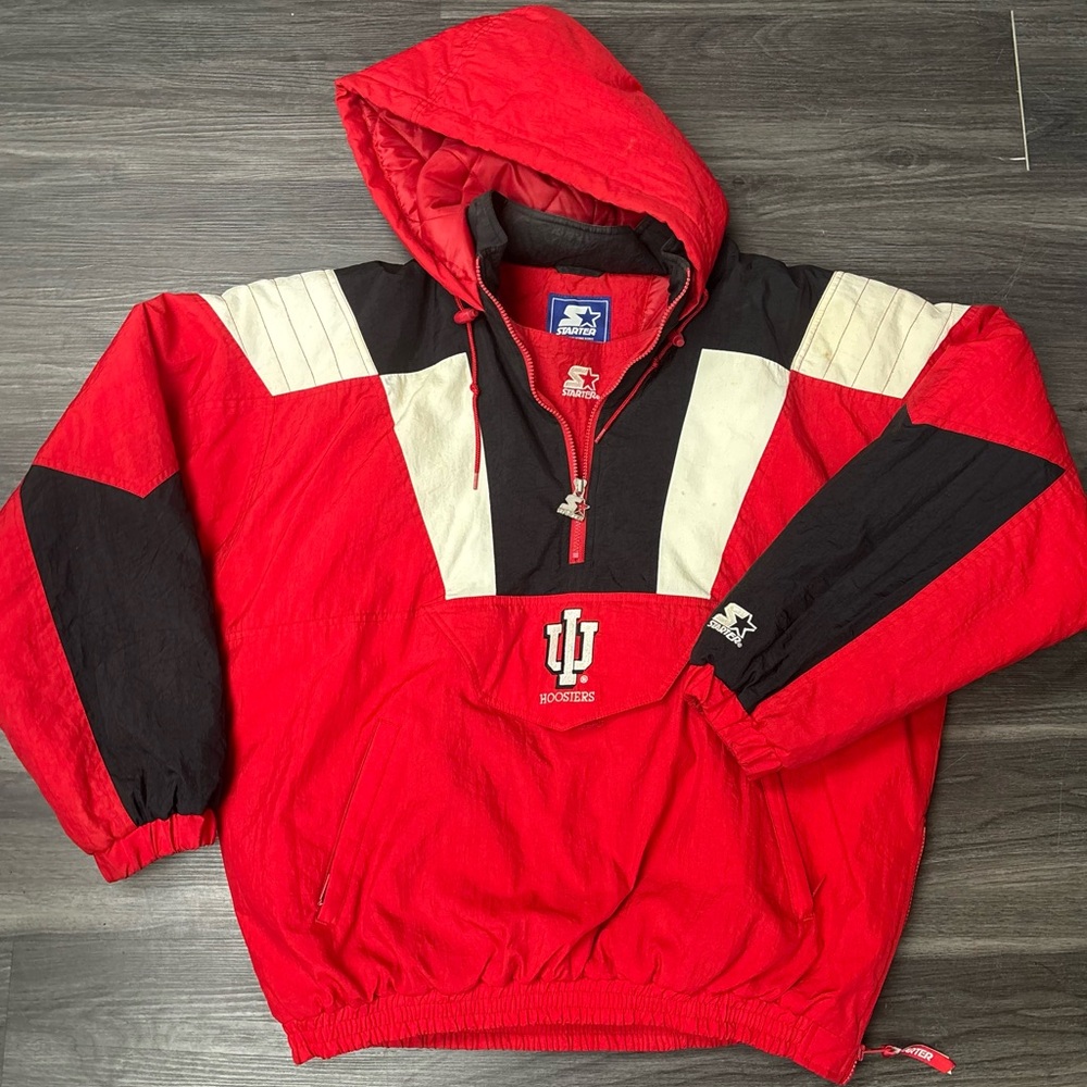 Vintage 90’s Indians Hoosiers STARTER Red, Black & White Hooded Pullover Jacket